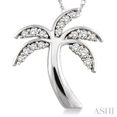 1/4 Ctw Palm Tree Round Cut Diamond Pendant in 10K White Gold with Chain