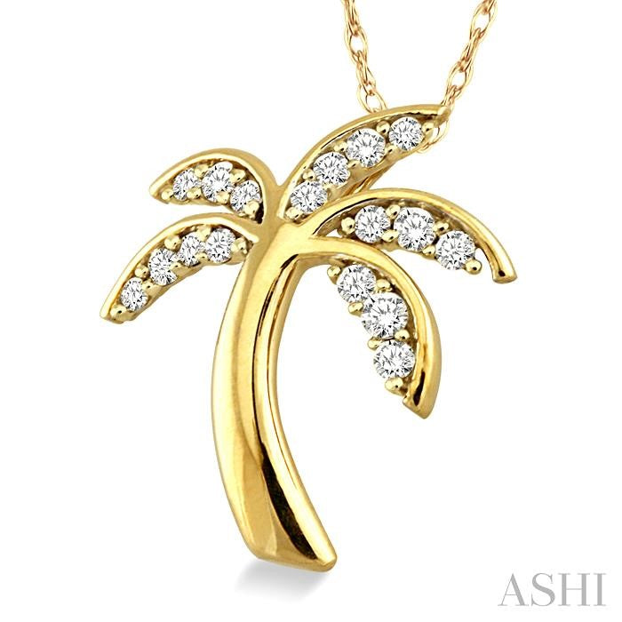 1/4 Ctw Palm Tree Round Cut Diamond Pendant in 10K Yellow Gold with Chain