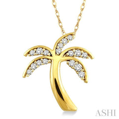 1/4 Ctw Palm Tree Round Cut Diamond Pendant in 10K Yellow Gold with Chain