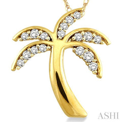 1/4 Ctw Palm Tree Round Cut Diamond Pendant in 10K Yellow Gold with Chain