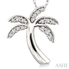 1/10 Ctw Palm Tree Round Cut Diamond Pendant in 14K White Gold with Chain