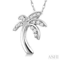 1/10 Ctw Palm Tree Round Cut Diamond Pendant in 10K White Gold with Chain