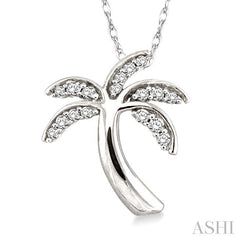 1/10 Ctw Palm Tree Round Cut Diamond Pendant in 10K White Gold with Chain