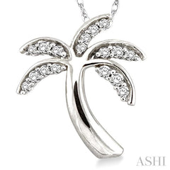 1/10 Ctw Palm Tree Round Cut Diamond Pendant in 10K White Gold with Chain