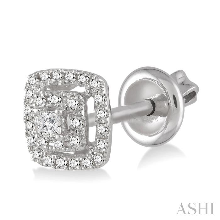 1/3 ctw Square Shape Round Cut Diamond Fashion Earrings in 14K White Gold