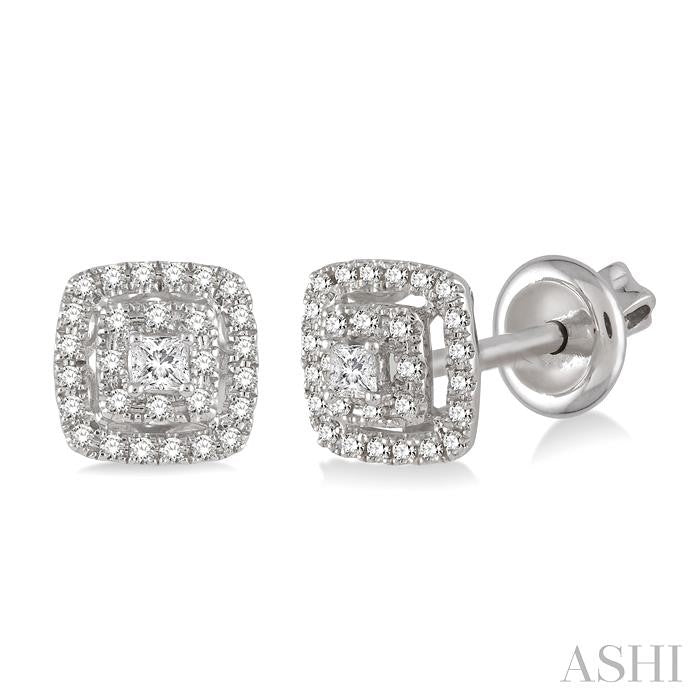 1/3 ctw Square Shape Round Cut Diamond Fashion Earrings in 14K White Gold