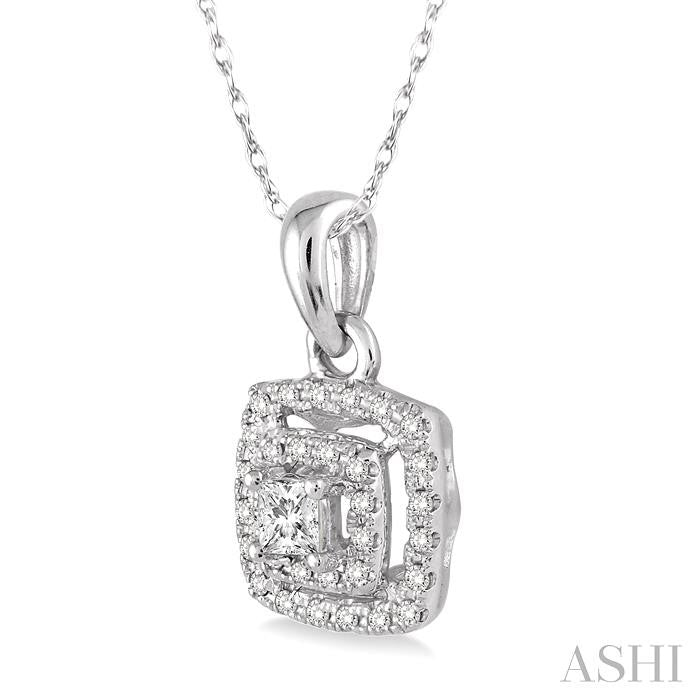 1/5 Ctw Square Shape Round Cut Diamond Fashion Pendant in 14K White Gold with Chain