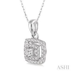 1/5 Ctw Square Shape Round Cut Diamond Fashion Pendant in 14K White Gold with Chain