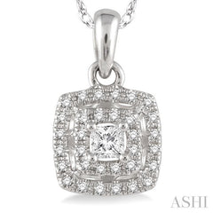 1/5 Ctw Square Shape Round Cut Diamond Fashion Pendant in 14K White Gold with Chain