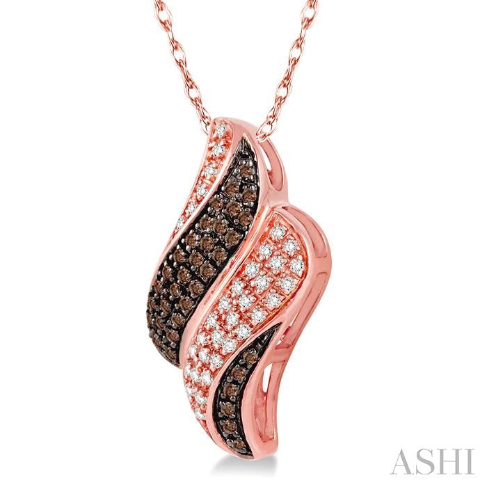 1/4 Ctw Round Cut White and Champagne Brown Diamond Pendant in 14K Rose Gold with Chain