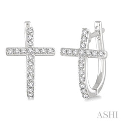 1/4 ctw Round Cut Diamond Cross Earrings in 14K White Gold