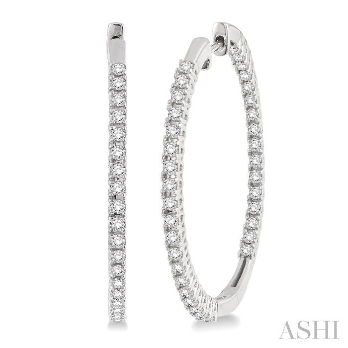 1 ctw Round cut Diamond Hoop Earrings in 14K White Gold