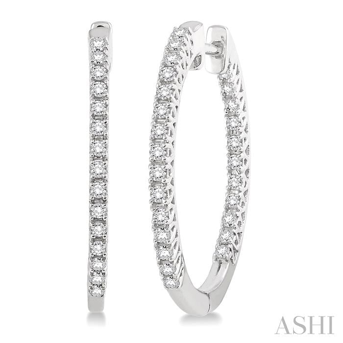 1/2 ctw Round cut Diamond Hoop Earrings in 14K White Gold