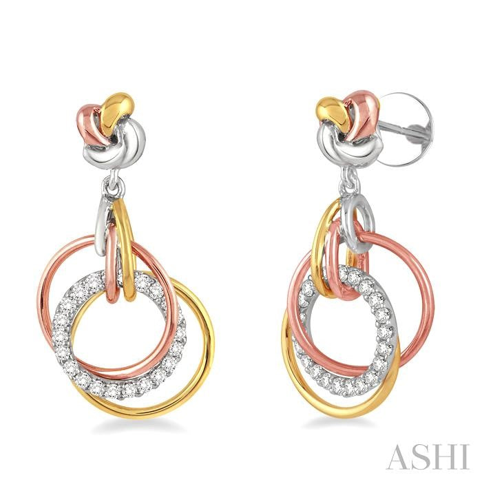 1/3 ctw Round Cut Diamond Earrings in 14K Tri Color Gold