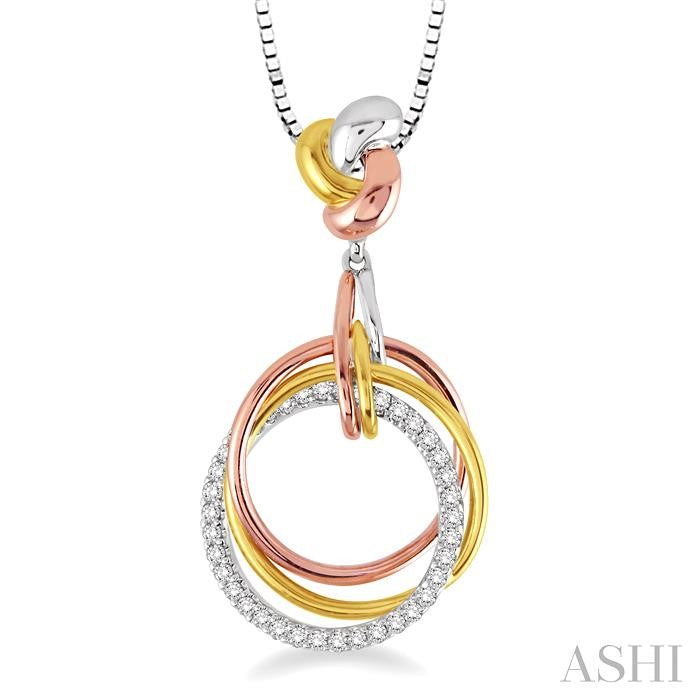 1/4 ctw Round Cut Diamond Pendant in 14K Tri Color Gold with Chain