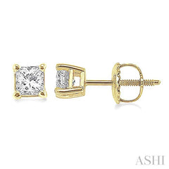 1/3 Ctw Princess Cut Diamond Stud Earrings in 14K Yellow Gold
