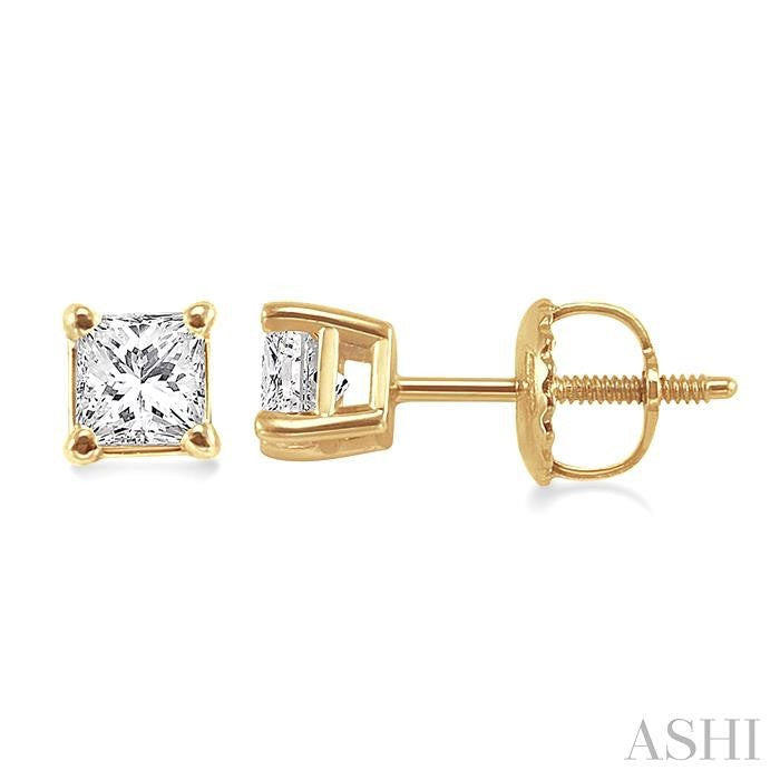 1/2 Ctw Princess Cut Diamond Stud Earrings in 14K Yellow Gold