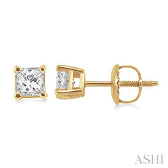 1/2 Ctw Princess Cut Diamond Stud Earrings in 14K Yellow Gold