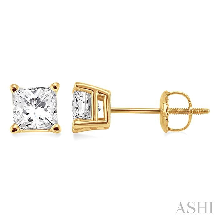 1 1/2 Ctw Princess Cut Diamond Stud Earrings in 14K Yellow Gold