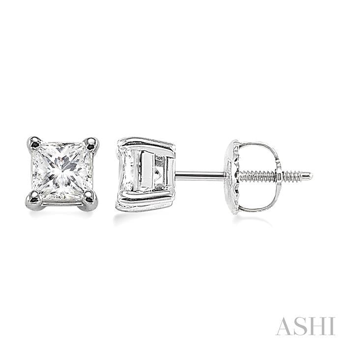 1 Ctw Princess Cut Diamond Stud Earrings in 14K White Gold