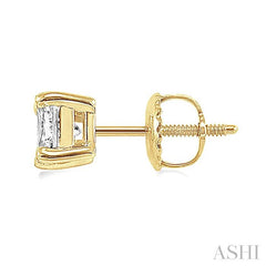 1 Ctw Princess Cut Diamond Stud Earrings in 14K Yellow Gold