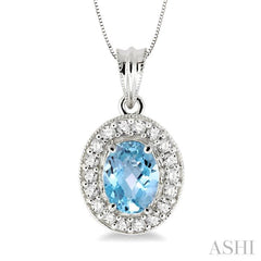 Oval Shape Gemstone & Halo Diamond Pendant