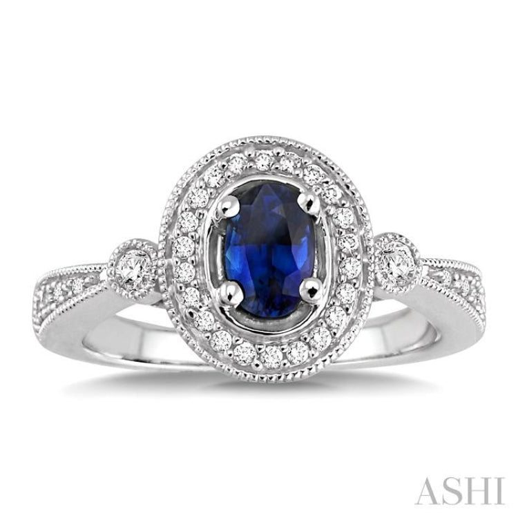 Oval Shape Gemstone & Halo Diamond Ring