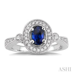 Oval Shape Gemstone & Halo Diamond Ring