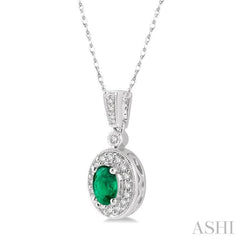 Oval Shape Gemstone & Halo Diamond Pendant