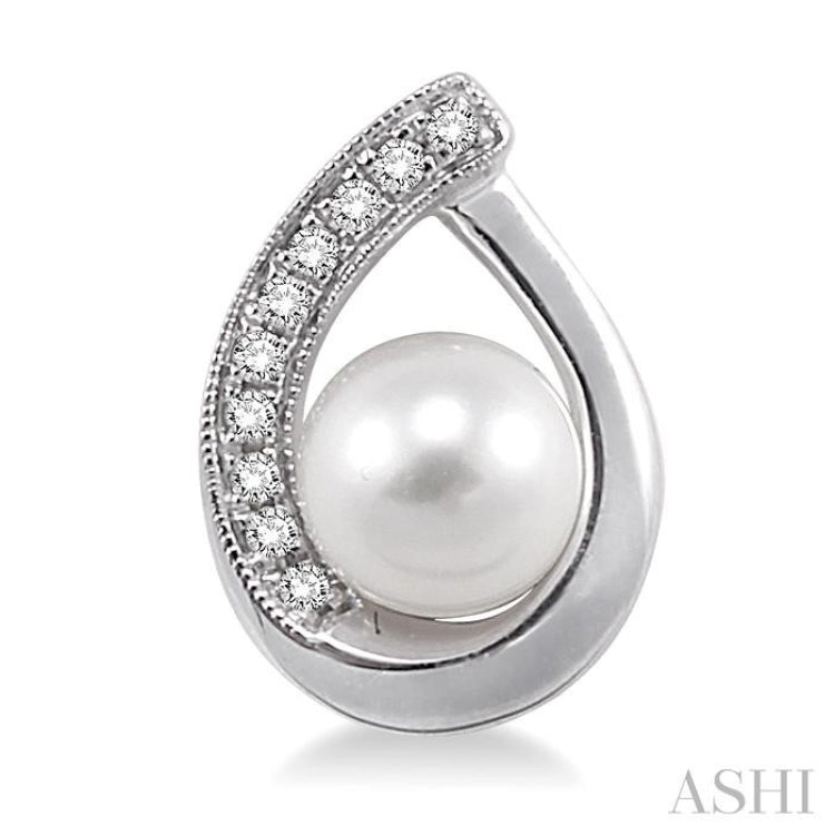6x6 MM Round Shape Cultured Pearls and 1/10 Ctw Round Cut Diamond Earrings in 10K White Gold
