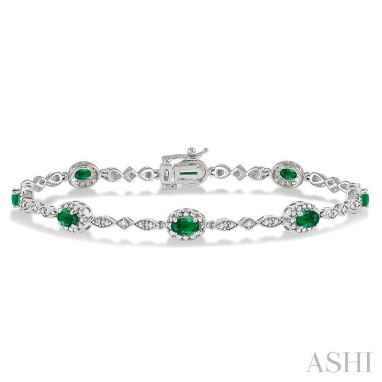 Oval Shape Gemstone & Halo Diamond Bracelet