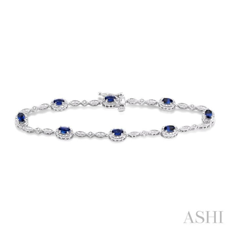 Oval Shape Gemstone & Halo Diamond Bracelet