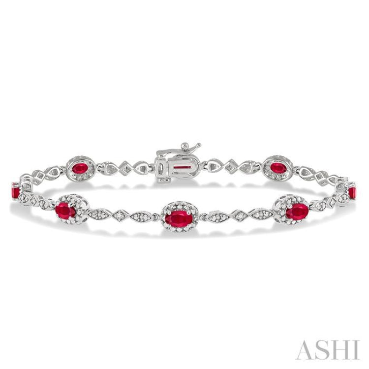 Oval Shape Gemstone & Halo Diamond Bracelet