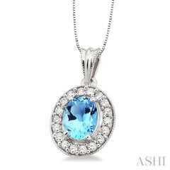 Oval Shape Gemstone & Halo Diamond Pendant