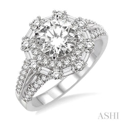 Round Shape Semi-Mount Halo Diamond Engagement Ring