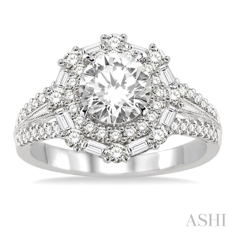 Round Shape Semi-Mount Halo Diamond Engagement Ring