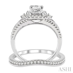 Princess Shape Halo Diamond Wedding Set