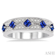 Princess Shape Gemstone & Diamond Fashion Band