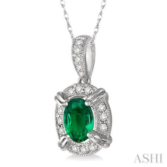 Oval Shape Gemstone & Halo Diamond Pendant