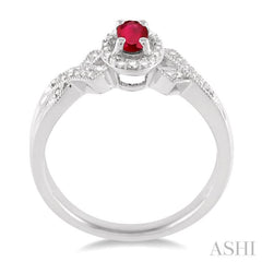 5x3 MM Oval Cut Ruby and 1/50 Ctw Round Cut Diamond Ring in Sterling Silver