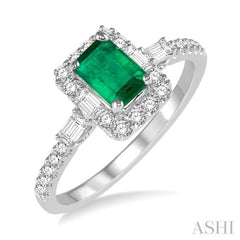 Emerald Shape Gemstone & Halo Diamond Ring