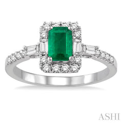 Emerald Shape Gemstone & Halo Diamond Ring