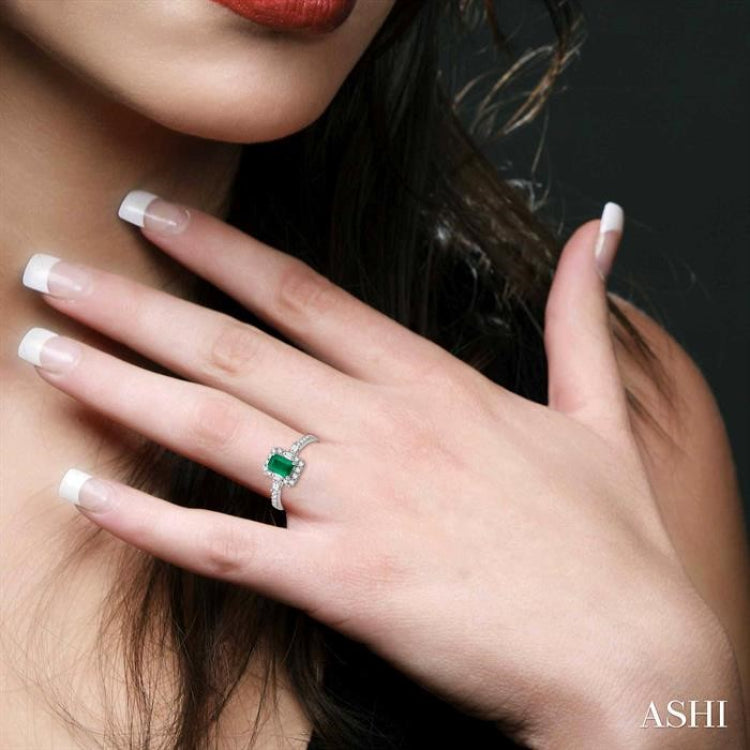 Emerald Shape Gemstone & Halo Diamond Ring