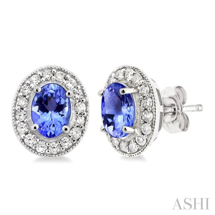 Oval Shape Gemstone & Halo Diamond Earrings