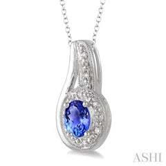 Silver Oval Shape Gemstone & Diamond Pendant