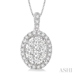 Oval Shape Halo Lovebright Essential Diamond Pendant