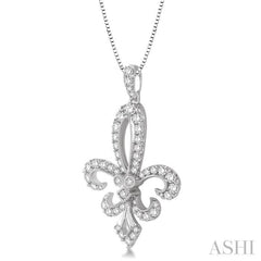 3/4 Ctw Round Cut Diamond Fleur De Lis Pendant in 14K White Gold with Chain