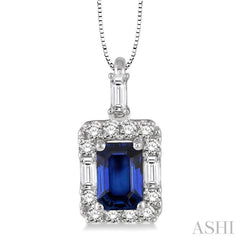 Emerald Shape Gemstone & Halo Diamond Pendant