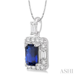 Emerald Shape Gemstone & Halo Diamond Pendant