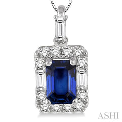 Emerald Shape Gemstone & Halo Diamond Pendant